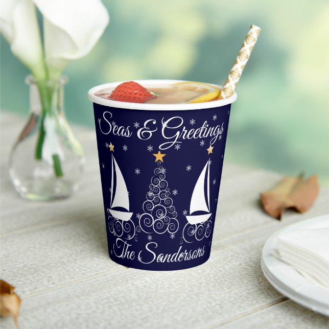 Gobelets En Papier Nautique voilier bleu marine de Noël (Insitu)