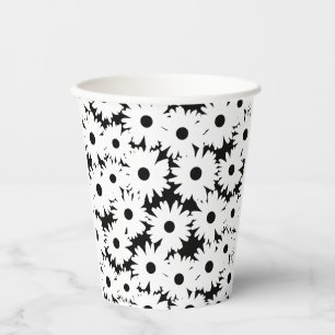 Gobelets En Papier Négative Space Daisées blanc sur noir