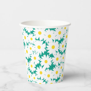 Gobelets En Papier Négative Space Daisies blanc jaune sur vert