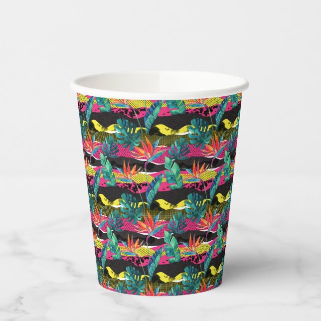 Gobelets En Papier Neon Abstrait Motif de texture tropicale (Gauche)