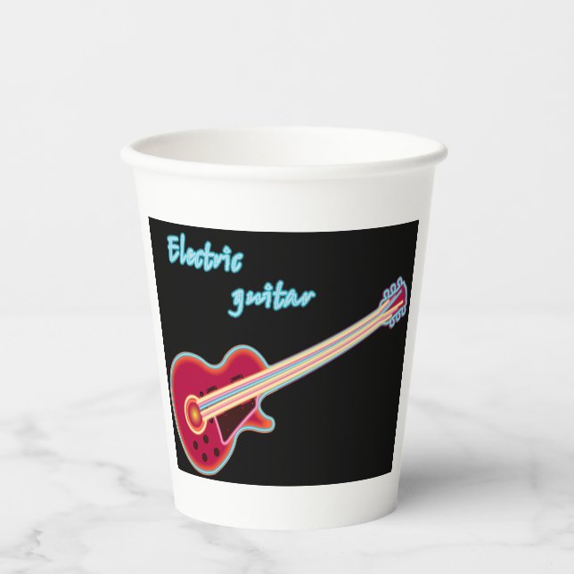 Gobelets En Papier Neon Electric Guitar Retro 80s Rock Music (Recto)