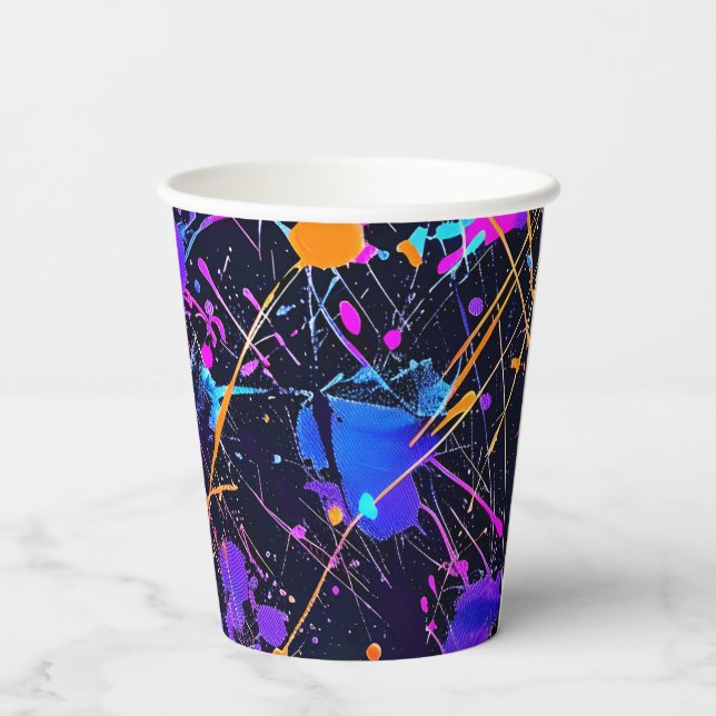Gobelets En Papier Neon Paint Splatter Party (Verso)