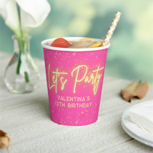 Gobelets En Papier Neon rose chaud brillant Fêtons Parties scintillan