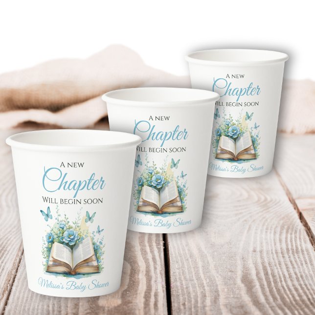 Gobelets En Papier New Chapter Begin Blue Boy Brunch Book Baby Shower (Créateur téléchargé)