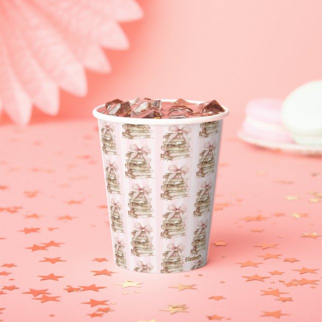 Gobelets En Papier New Chapter Pink Bow Stripes Baby Shower (Insitu)