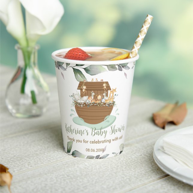 Gobelets En Papier Noah's Ark Greenery Baby shower Baptême Anniversai (Insitu)