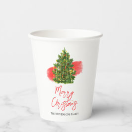 Gobelets En Papier Noël Arbre Élégant Rouge Blanc Fête