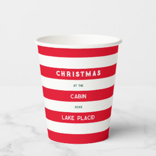 Gobelets En Papier Noël Au Cabine Red Nautical Stripe Lake