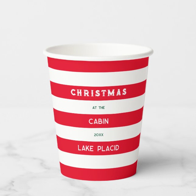 Gobelets En Papier Noël Au Cabine Red Nautical Stripe Lake (Verso)