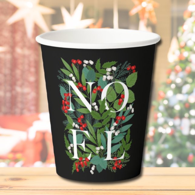 Gobelets En Papier NOEL Berries Verdure Black Christmas Tasses en pap (Créateur téléchargé)