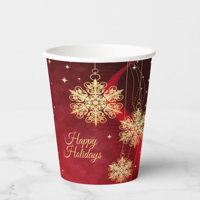 Gobelets En Papier Noël cadeau Red Golden Snowflakes Holiday (Recto)
