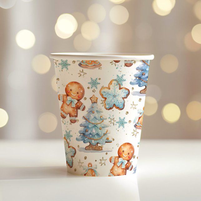 Gobelets En Papier Noël Cookie pain d'épices homme bleu garçon annive (Créateur téléchargé)