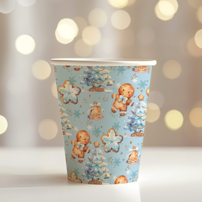 Gobelets En Papier Noël Cookie pain d'épices homme bleu garçon annive (Créateur téléchargé)