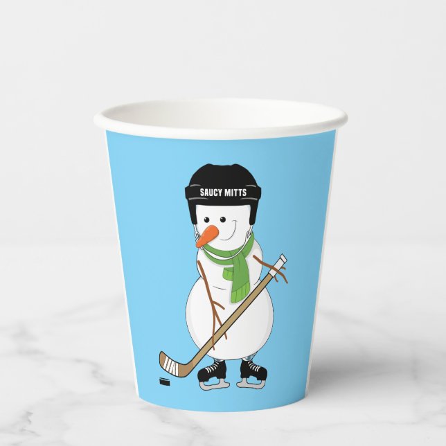 Gobelets En Papier Noël de Hockey Snowman (Recto)