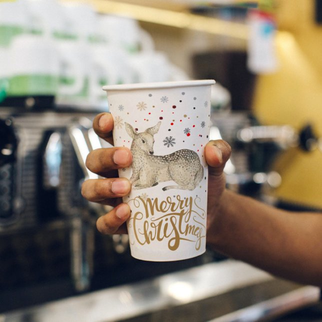 Gobelets En Papier Noël Deer & Joyeux Noël Typographie (Créateur téléchargé)