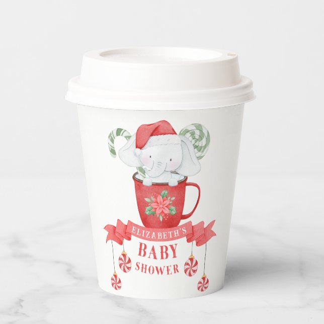 Gobelets En Papier Noël des éléphants blancs | BABY SHOWER (Recto)