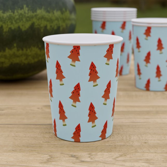 Gobelets En Papier Noël en Juillet Pastèque Arbres Tasses en Papier (🍉 Perfect paper cup for your Christmas In July party (or the one in December)  🍉)
