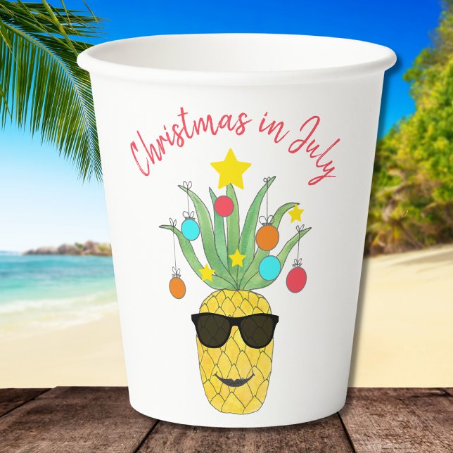 Gobelets En Papier Noël en juillet Pineappy Vacances tropicales (Créateur téléchargé)