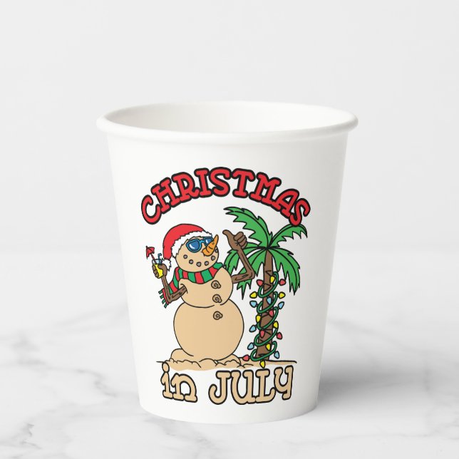 Gobelets En Papier Noël en juillet Snowman Sand Beach (Recto)