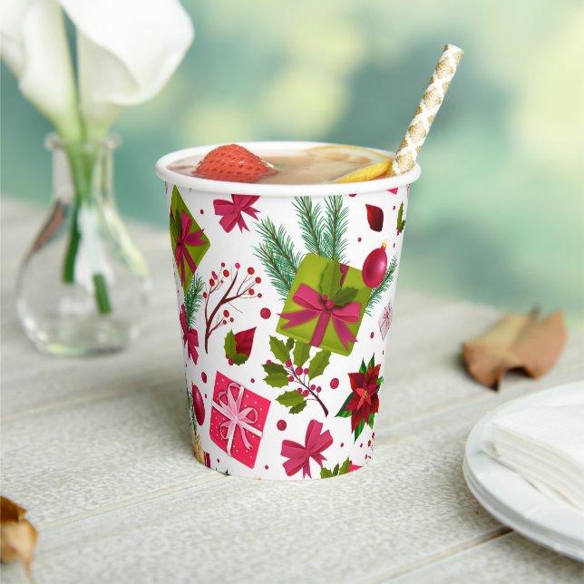 Gobelets En Papier Noël Festif Cadeaux Floraux hiver (Insitu)