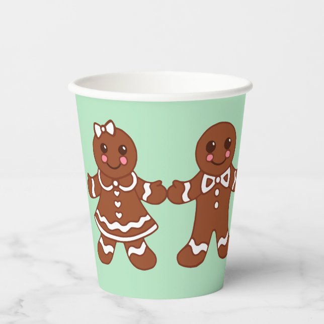 Gobelets En Papier Noël Gingerbread Boy Girl Café Boire (Recto)