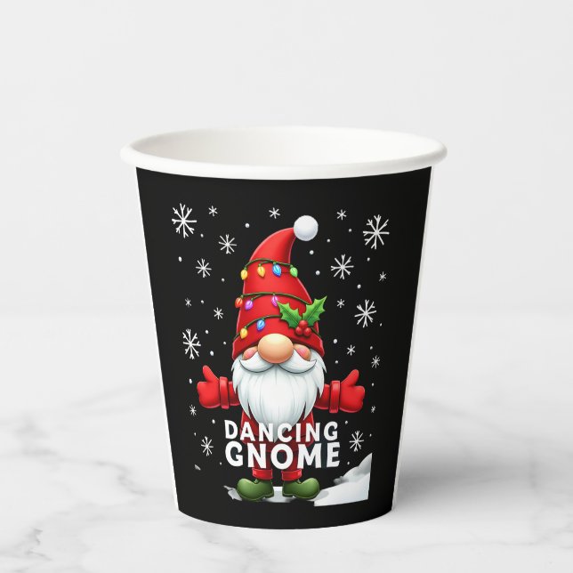 Gobelets En Papier Noël Gnome Danser Gnome Famille Noël (4) (Recto)