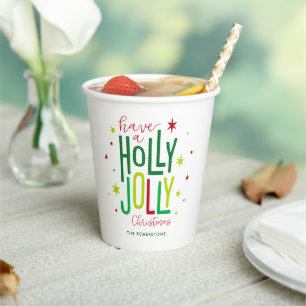 Gobelets En Papier Noël "Holly Jolly" lumineux et festif