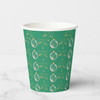 Gobelets En Papier Noël Luxueux Vert et Or Bauble