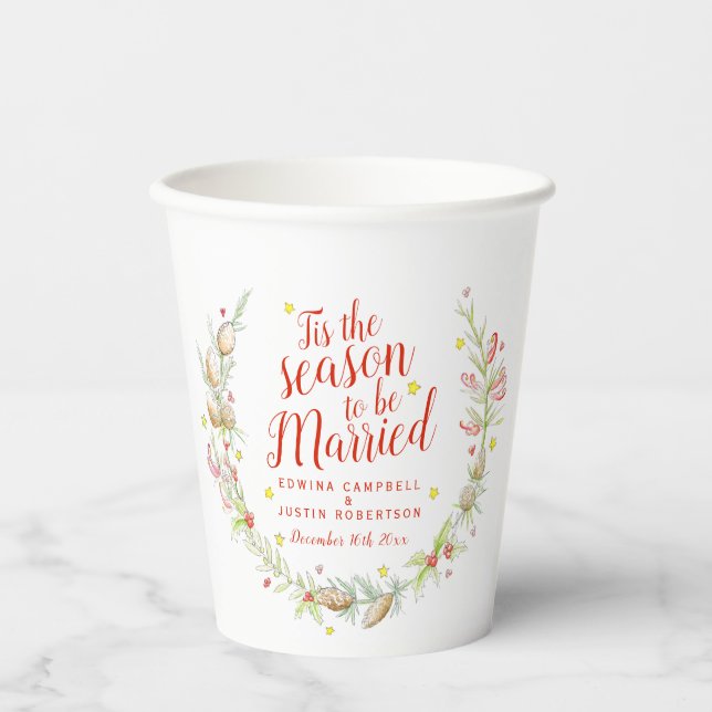 Gobelets En Papier Noël mariage cônes baies étoile aquarelle (Recto)