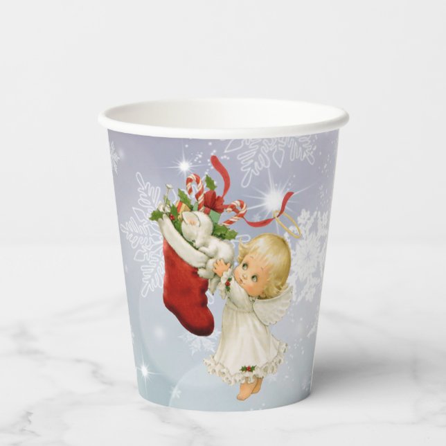 Gobelets En Papier Noël mignon Angel & Kitty Chat chaud froid (Verso)