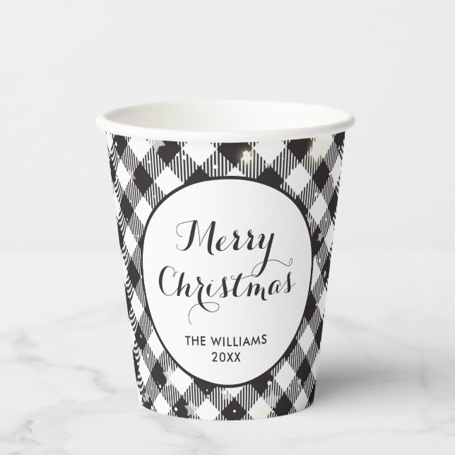 Gobelets En Papier Noël Noir Blanc Buffle Plaid (Recto)