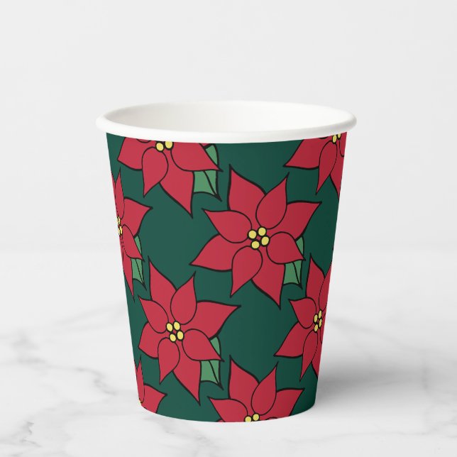 Gobelets En Papier Noël Poinsettia Café Party Boisson (Recto)