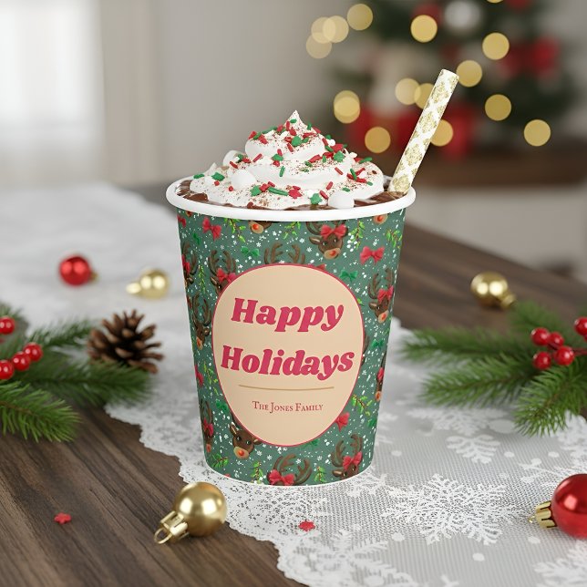 Gobelets En Papier Noël Reindeer Forest vert (Créateur téléchargé)