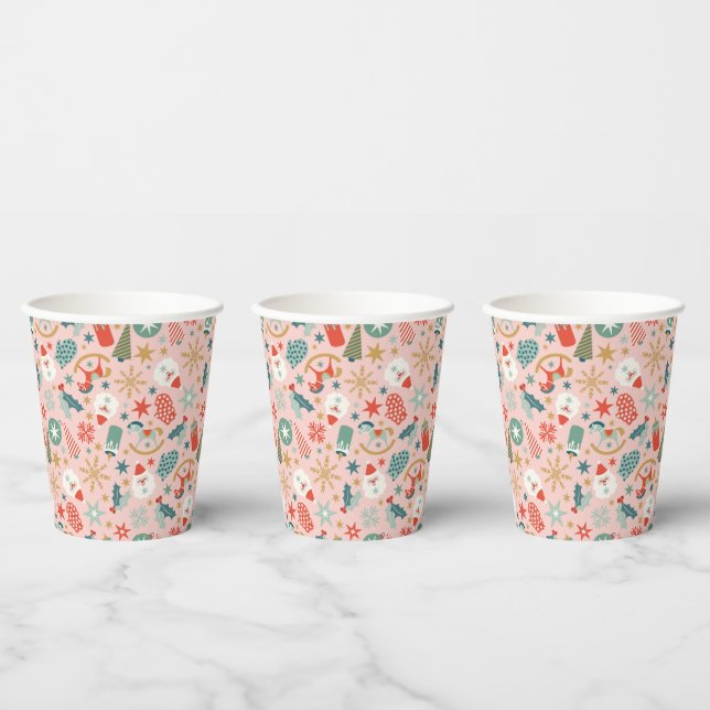 Gobelets En Papier Noël Retro Pastel (Multi)