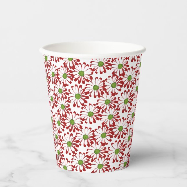 Gobelets En Papier Noël Rouge et vert marguerite motif floral (Recto)