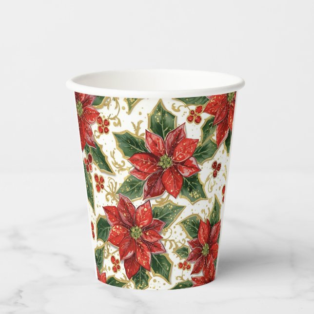 Gobelets En Papier Noël Rouge Poinsettia (Recto)