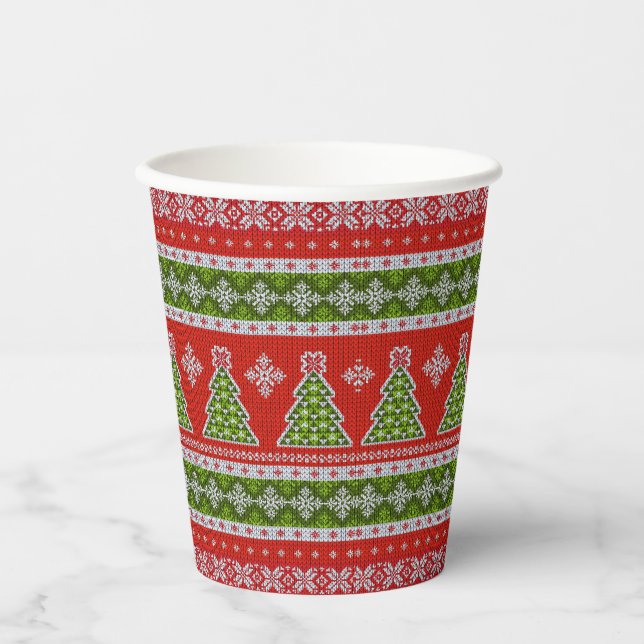 Gobelets En Papier Noël Rouge Vacances vertes élégant (Recto)