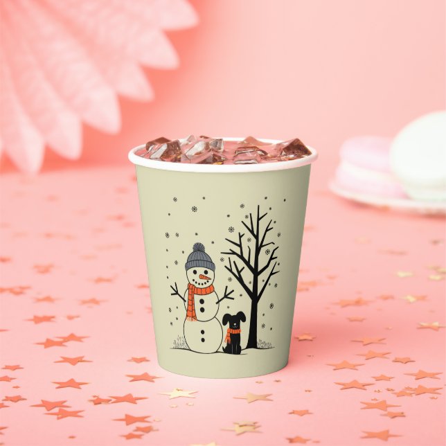 Gobelets En Papier Noël Snowman Xmas Chien hiver (Insitu)
