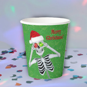 Gobelets En Papier Noël Squelette Snowflake Ornements Casquette Vert