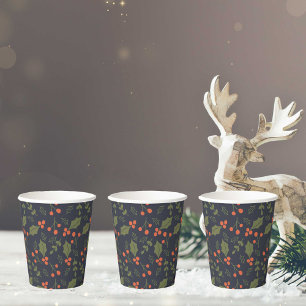 Gobelets En Papier Noël Vacances Modernes Foliage Holly Green
