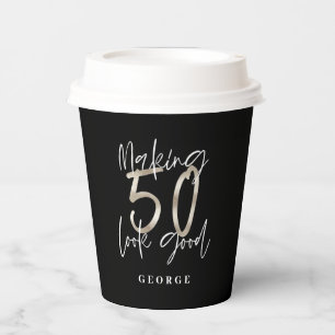 Gobelets En Papier Noir argent 50e anniversaire moderne élégant