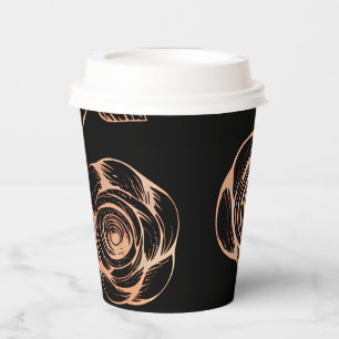 Gobelets En Papier Noir avec Motif Rose de bronze