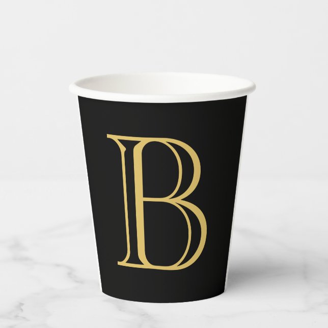 Gobelets En Papier Noir couleur or Monogramme professionnel Calligrap (Recto)