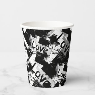 Gobelets En Papier Noir et blanc avec des taches motif d'amour
