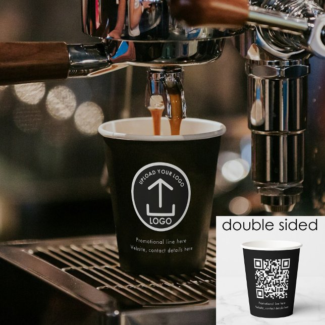 Gobelets En Papier Noir simple professionnel Logo professionnel Code  (Black Simple Professional Business Logo QR Code Paper Cups)