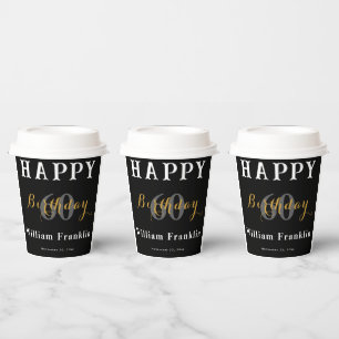 Gobelets En Papier Noir solide 60e fête d'anniversaire 8oz