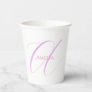 Gobelets En Papier Nom Chic Monogramme Lettre initiale Calligraphie