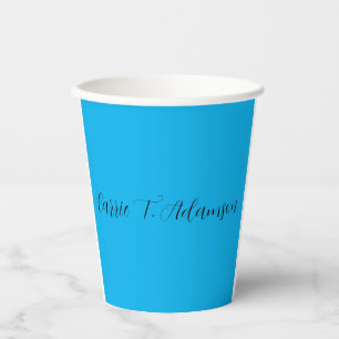 Gobelets En Papier Nom de calligraphie bleu ciel rétro élégant