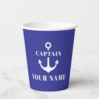 Gobelets En Papier Nom de capitaine personnalisé Ancre Bleue
