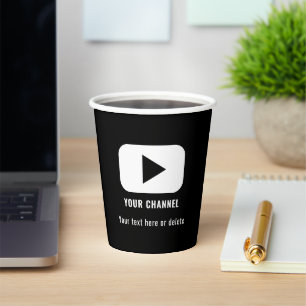 Gobelets En Papier Nom de chaîne Youtube Personnalisé Noir